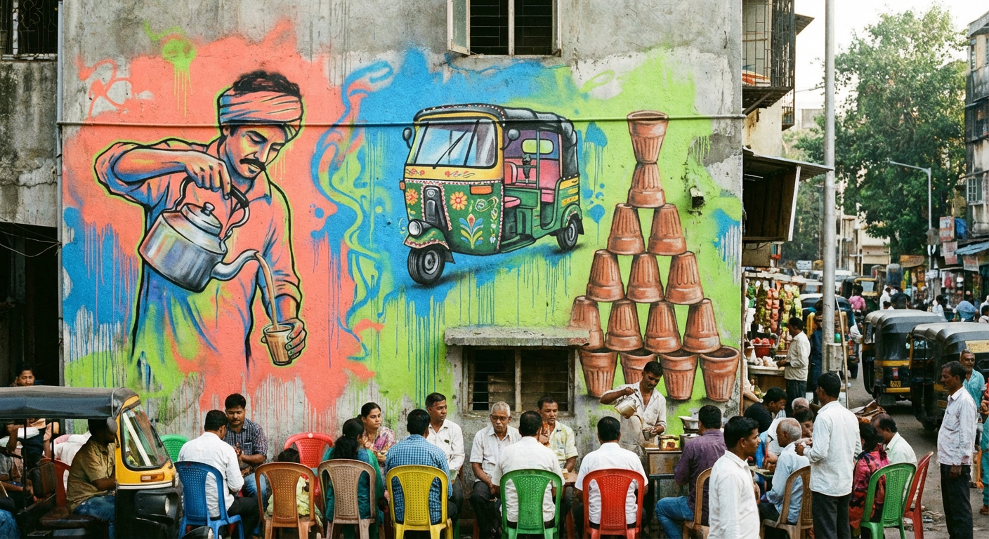 Street art chai mural in India