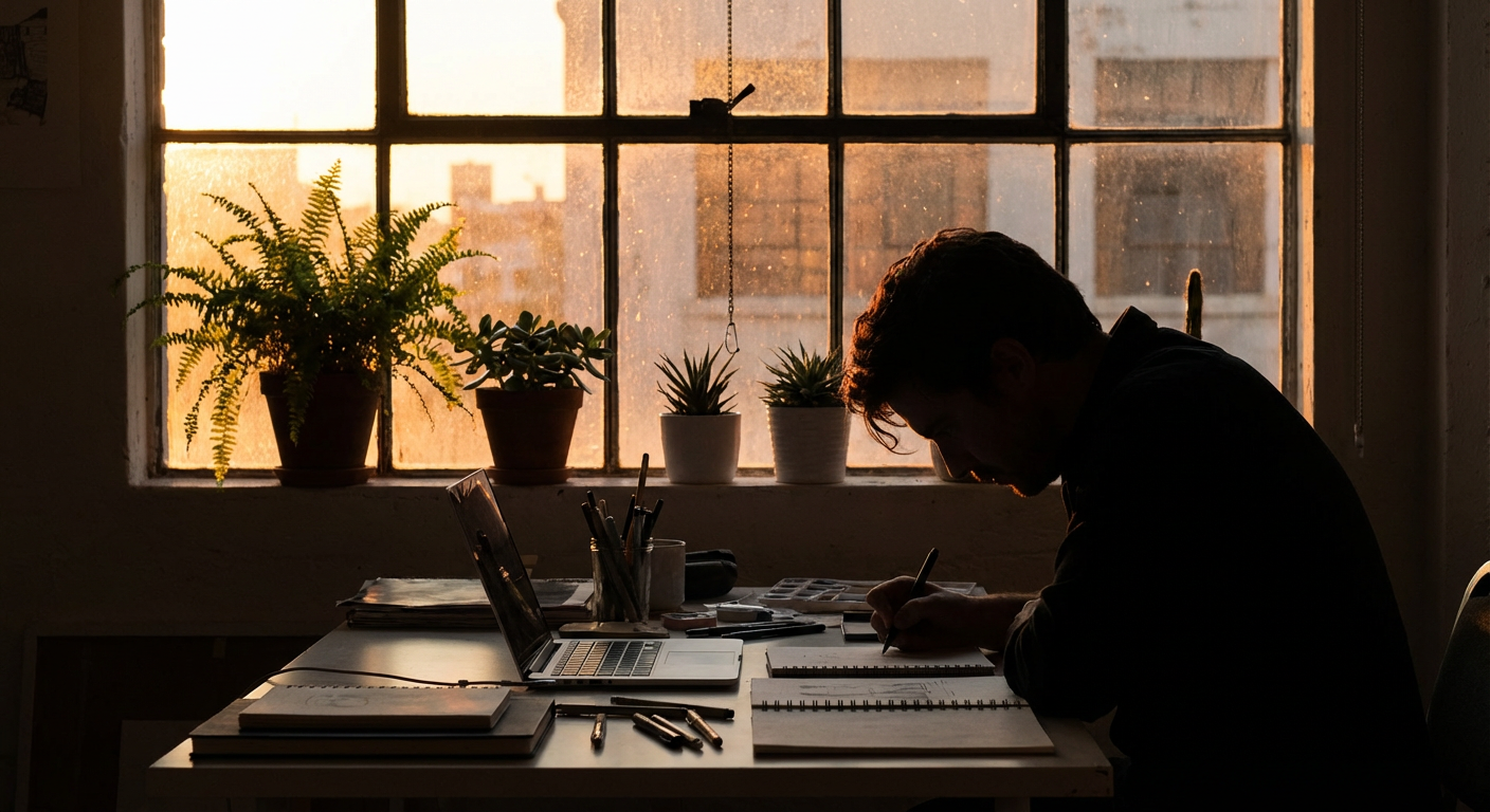 Designer working by window